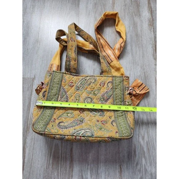 MaggiB Yellow Green Paisley Quilted Small Shoulder Crossbody Bag Zip Closure - Picture 11 of 13